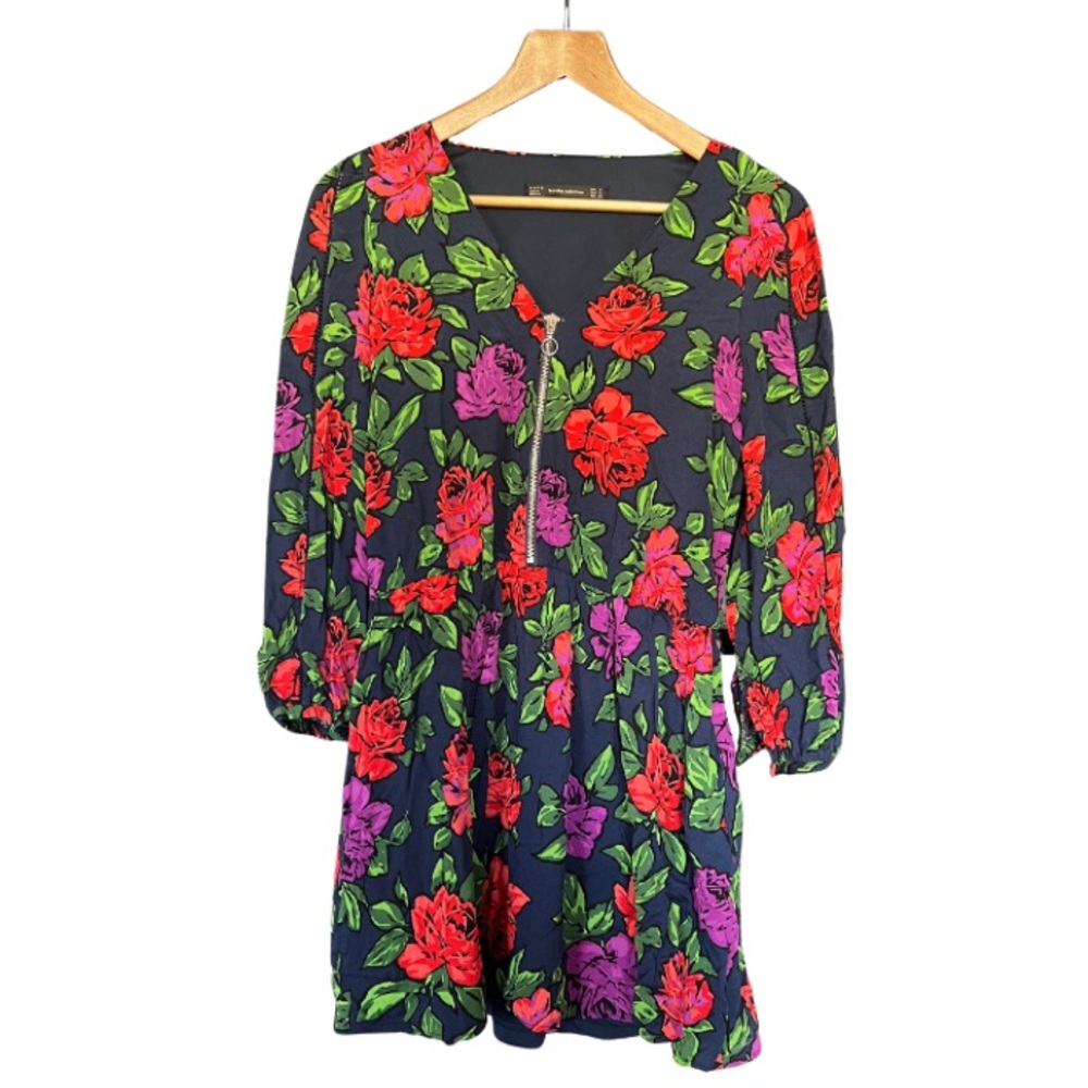 Zara Floral Long Sleeve Dress - Red, Purple, Green